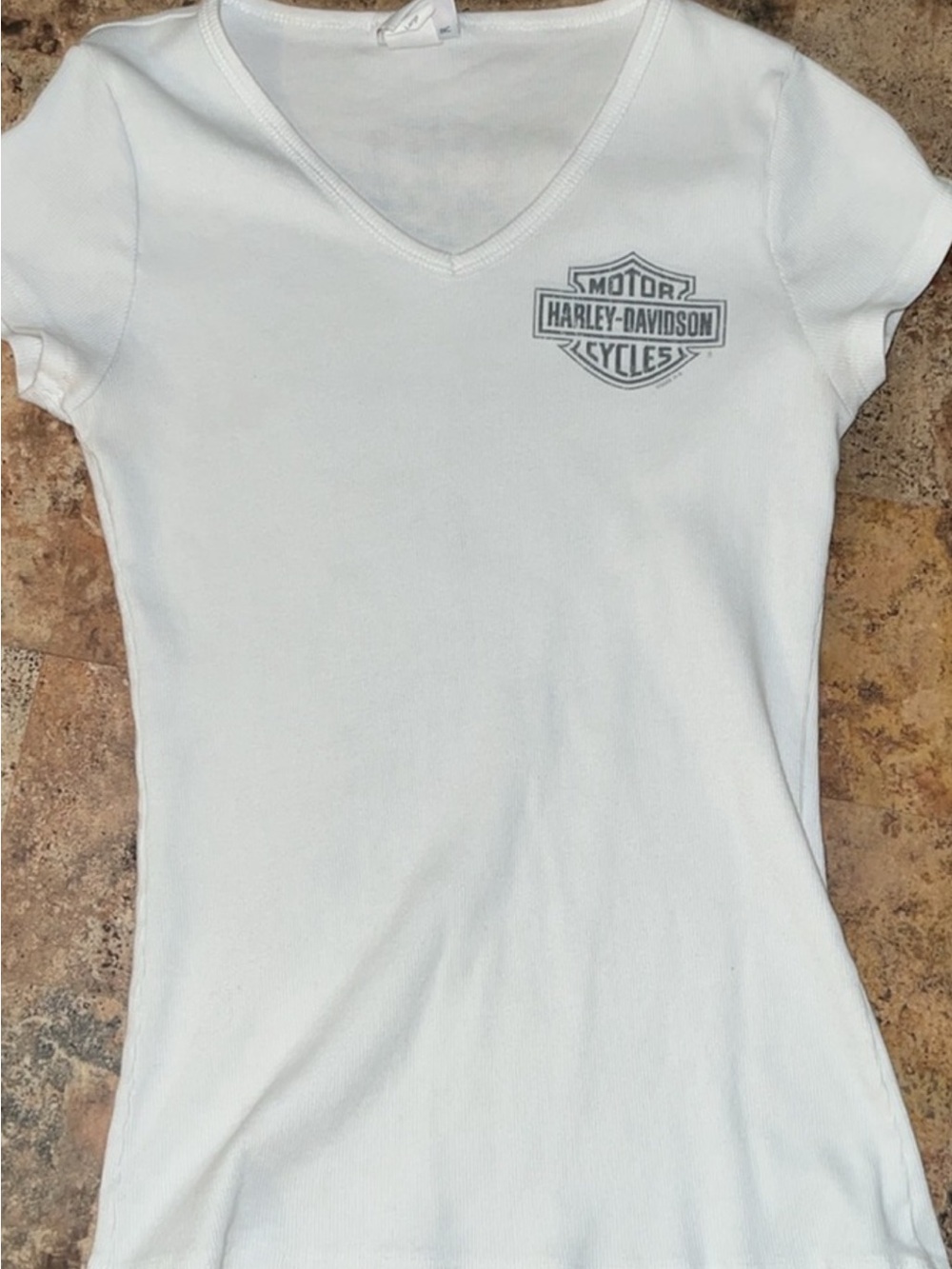 Harley-Davidson White V-Neck Tee with Gray Logo